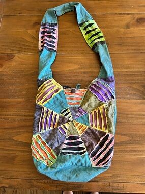 Flying High Boho Multicolor Patchwork Shoulder Bag - Turquoise, Purple & Yellow